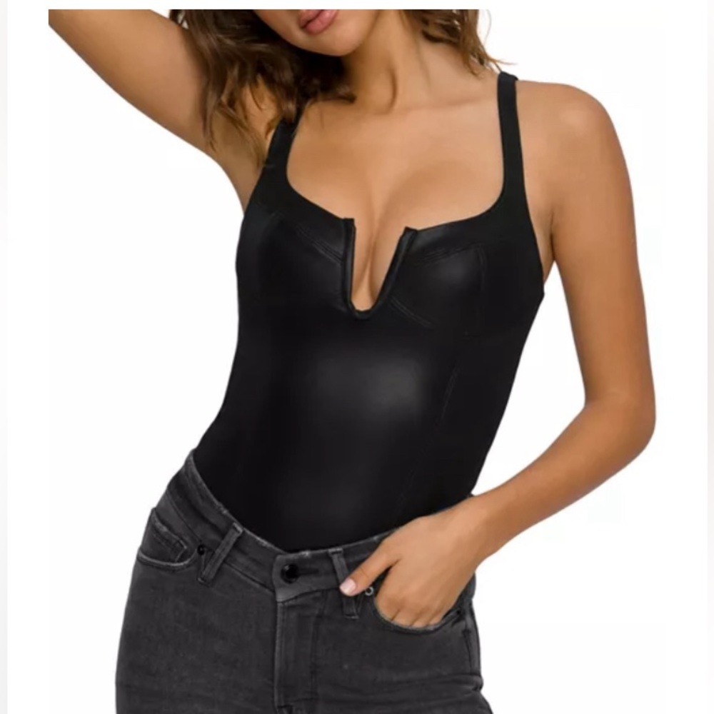 GOOD AMERICAN U-NECK CORSET FAUX LEATHER THONG BACK BODYSUIT NWT XXXL